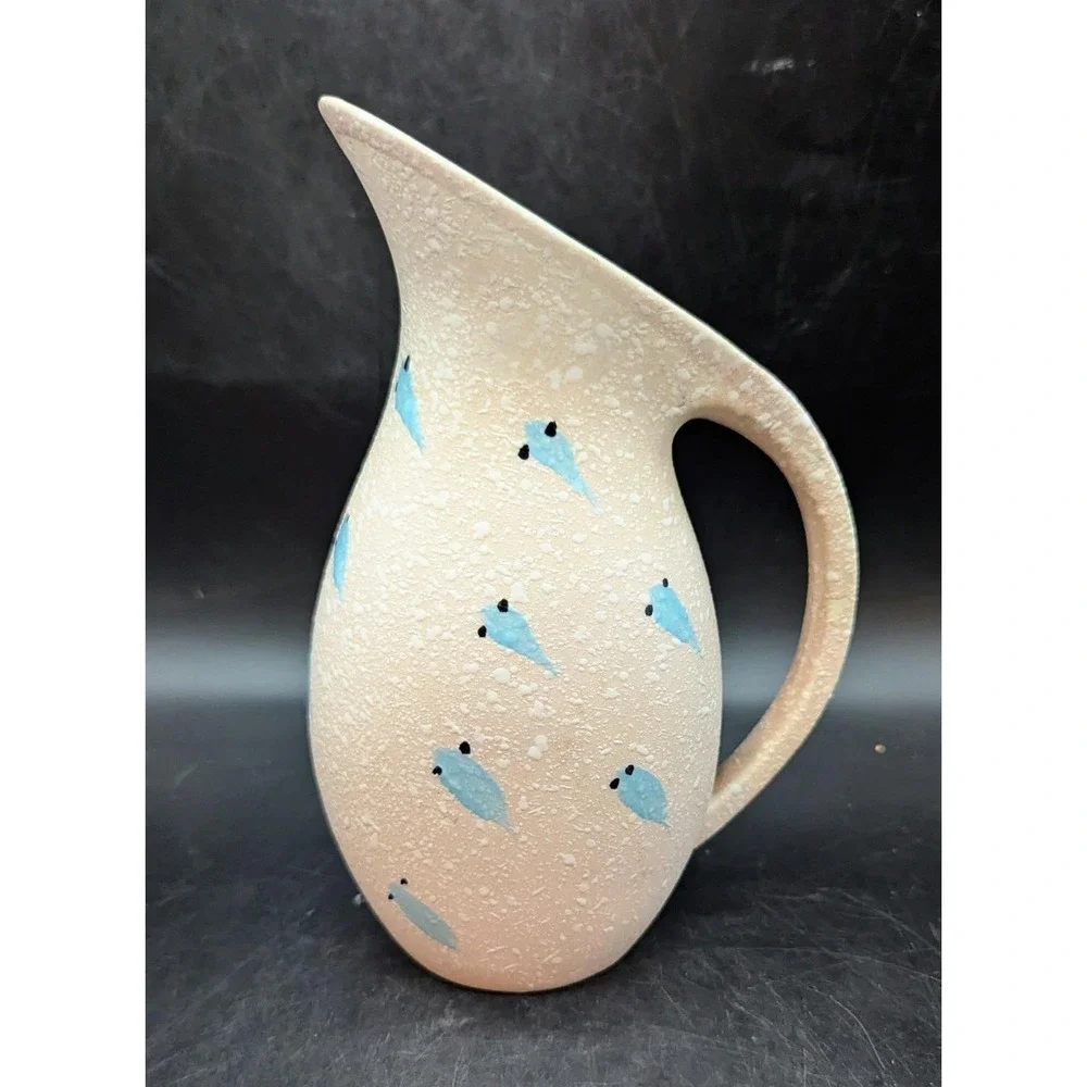 Vintage Mid Century Pink Lava Glaze Pitcher W/ Handle MCM 8.5